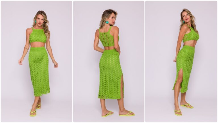 Conjunto de Crochê Verde Verão: Charme e Elegância para Você!