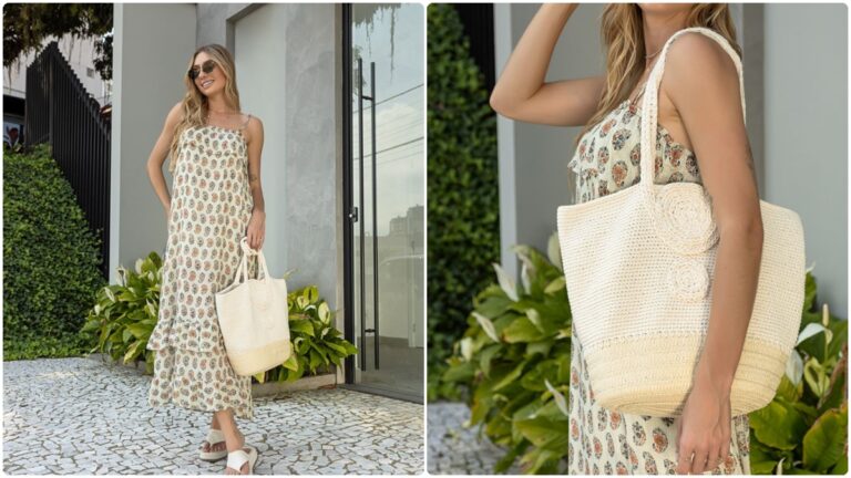 Bolsa de Crochê Maxi Natural: Charme e Praticidade!