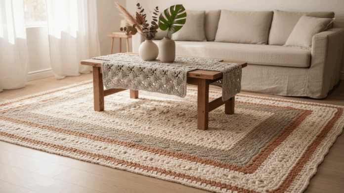 Imagem destacada - 25 tapetes e caminhos de mesa em crochê para decorar sua casa com sustentabilidade!
