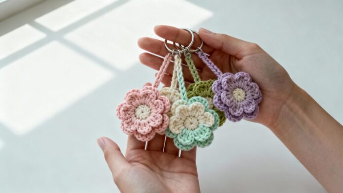 Imagem destacada - Presenteie ou venda estes chaveiros de crochê com flores que encantam!