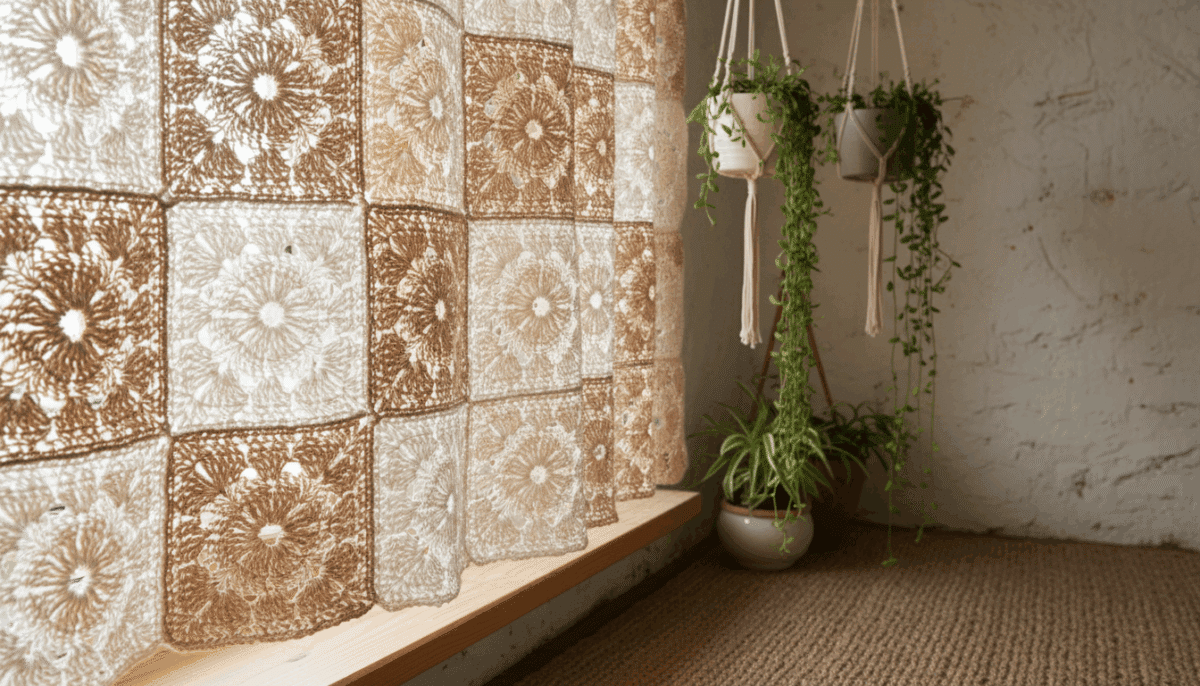 Como fazer cortinas de crochê com squares e iluminar sua casa com aconchego - Imagem do artigo original