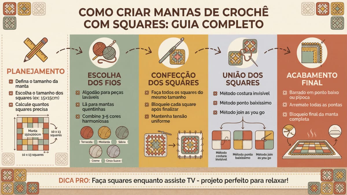 Mantas de crochê com squares viram febre boho e dominam salas - Imagem do artigo original