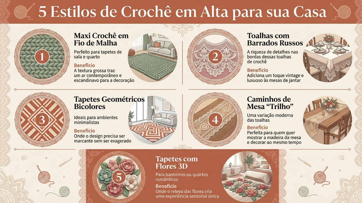 Tapetes de crochê dominam a decoração e viralizam em projetos atuais - Imagem do artigo original