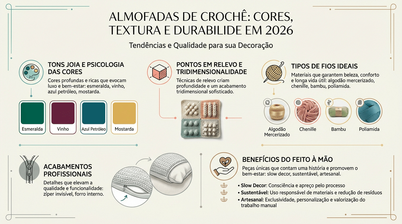 Almofadas de crochê dominam 2026 com texturas que viram escultura no sofá - Imagem do artigo original
