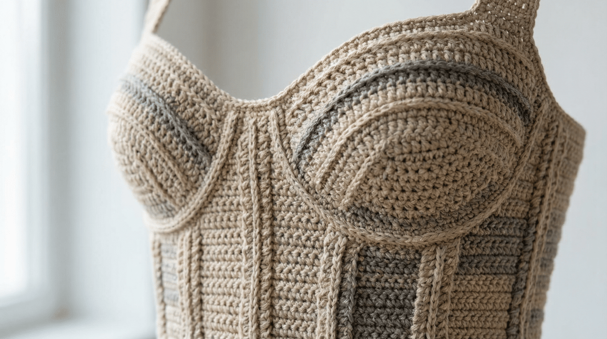 Cropped de crochê estilo corset viraliza na moda ao esculpir a cintura - Imagem do artigo original