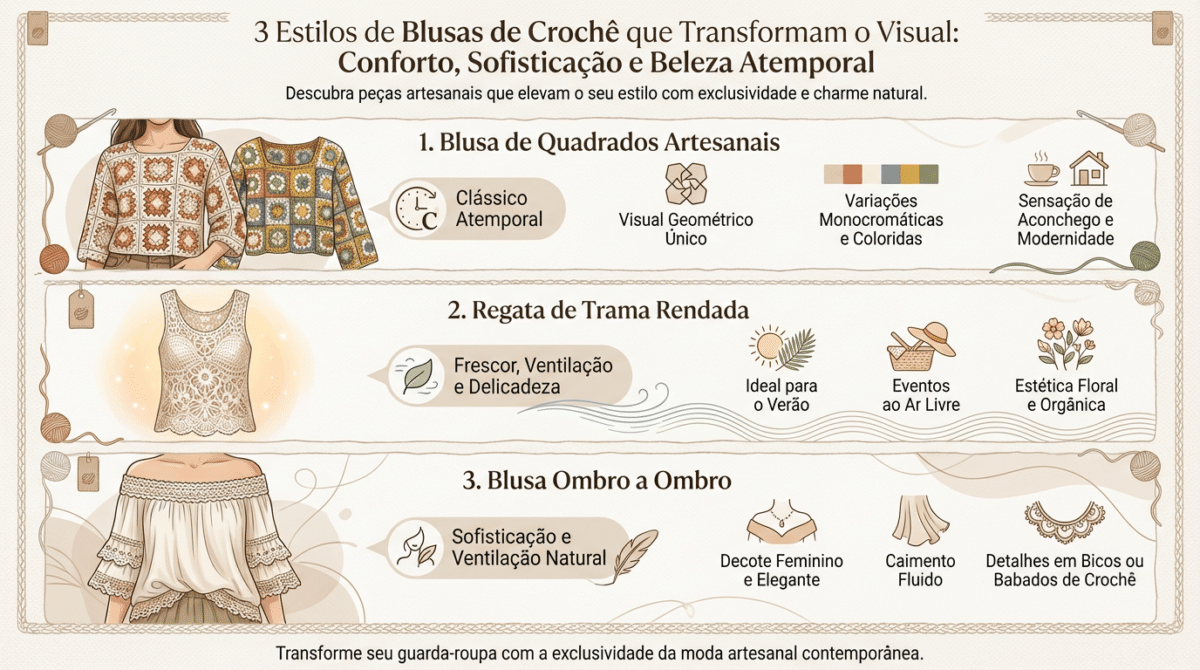 Blusas de crochê viram novo fenômeno do verão e dominam looks urbanos - Imagem do artigo original
