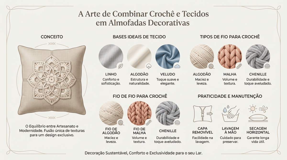 Almofadas de crochê misturadas a tecido viralizam na decoração 2026 - Imagem do artigo original