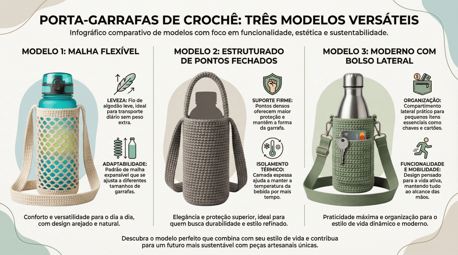 Porta-garrafa de crochê viraliza como acessório sustentável do verão 2026 - Imagem do artigo original